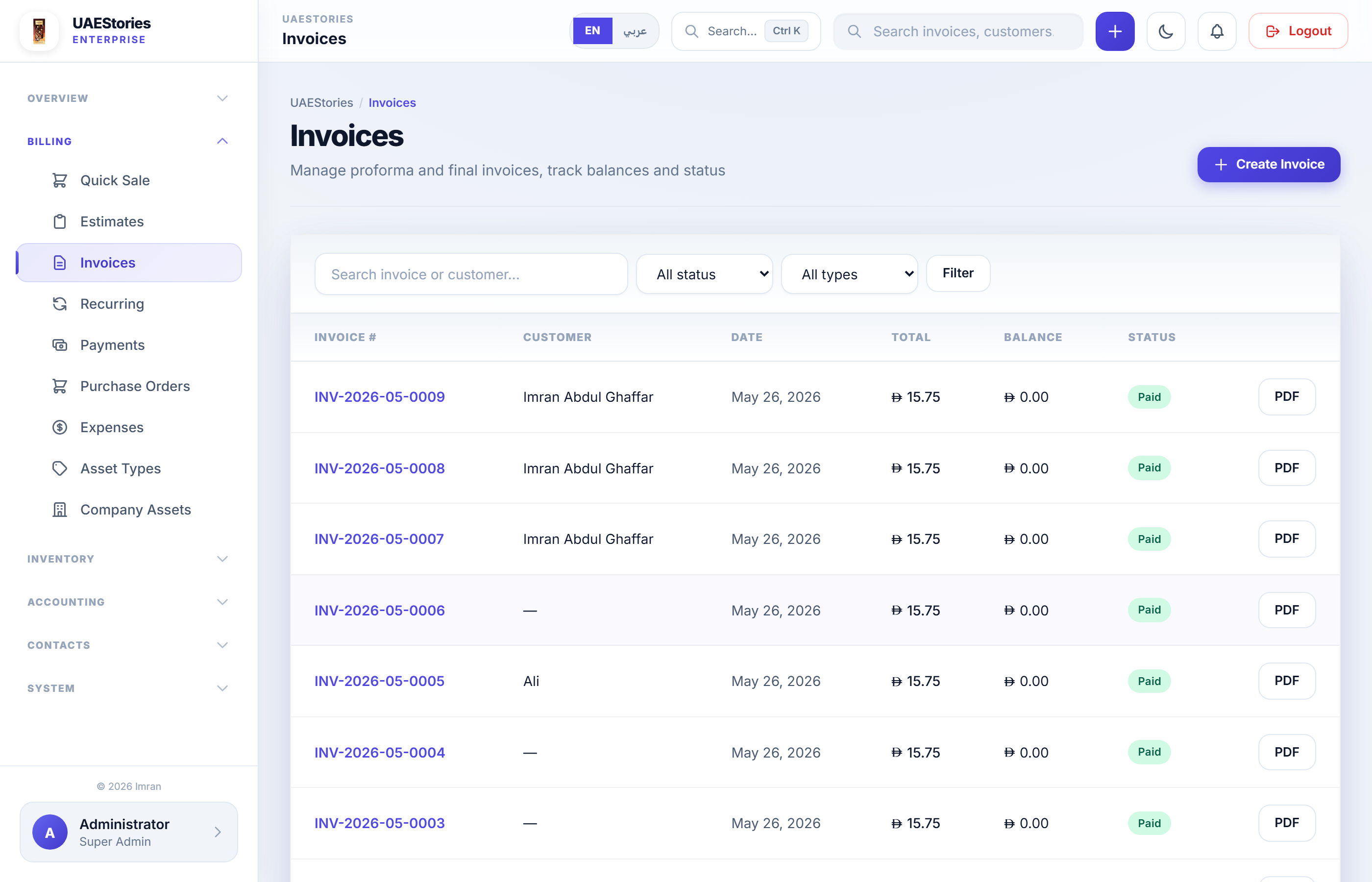 Invoices & billing